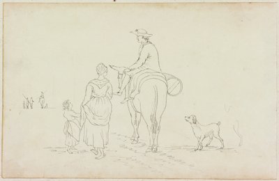 Uomo su asino, con donna, bambino e cane da William Beilby